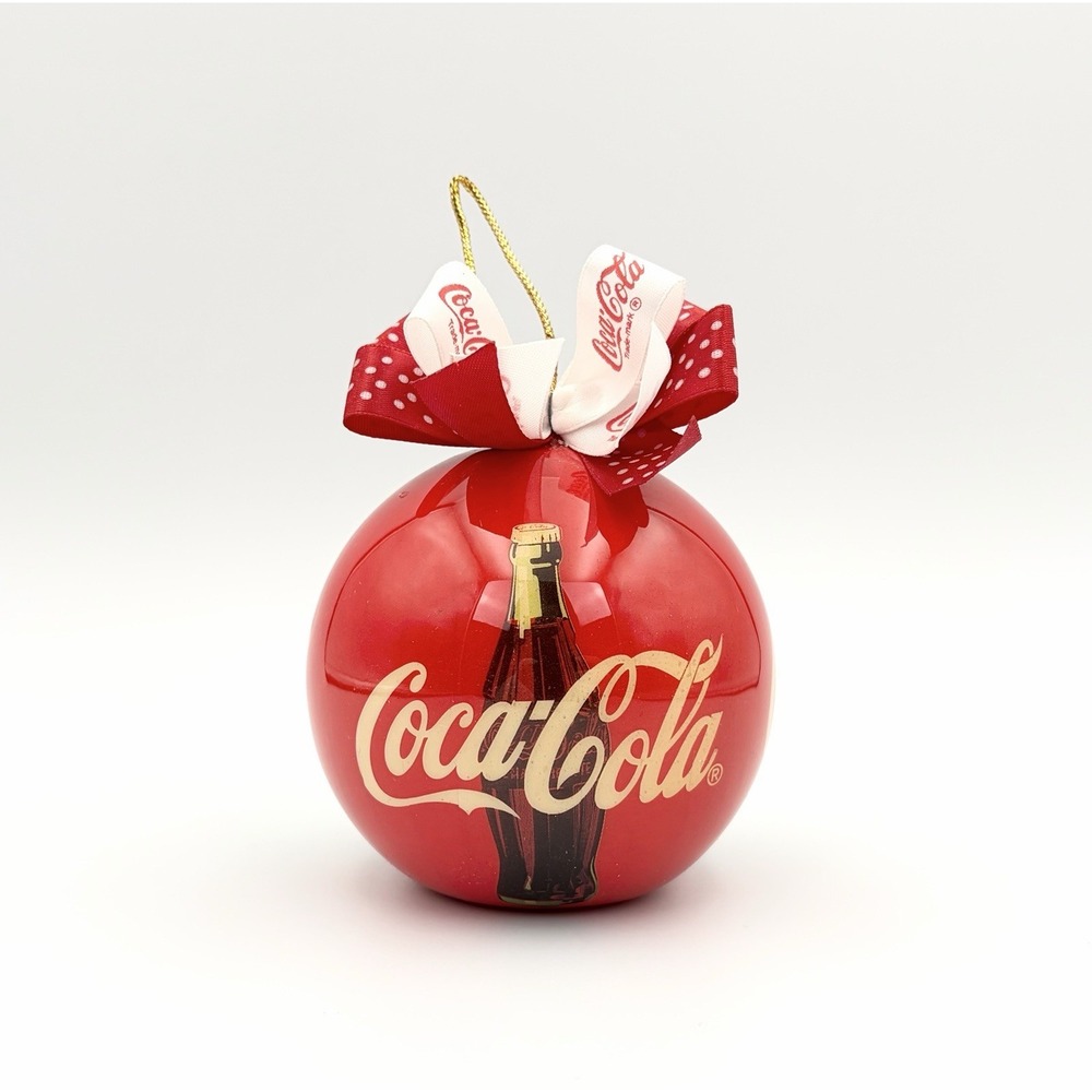 Coca Cola Bottle Logo Decoupage Ball Christmas Ornament Enesco 1994 Red Vintage